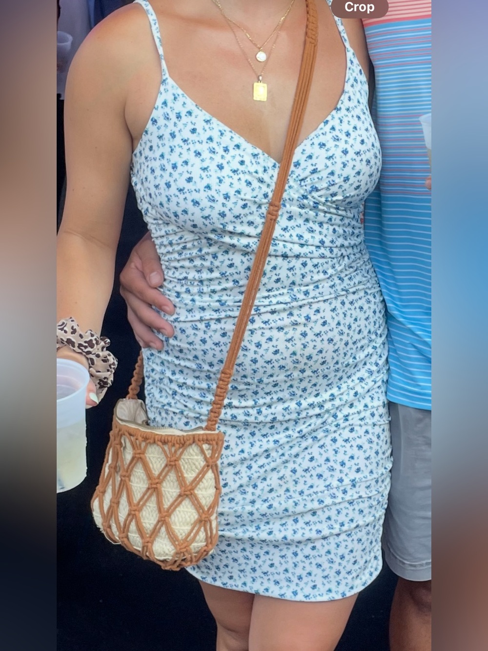 Blue Floral Ruched Mini Dress